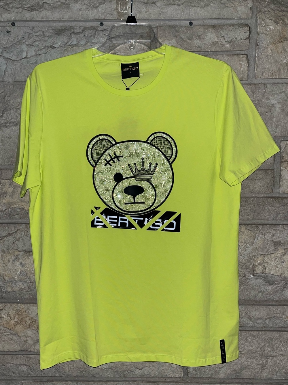 Bertigo Rhinestone Teddy Bear Men’s NWT Scar Crown Bright Yellow Y2K Large